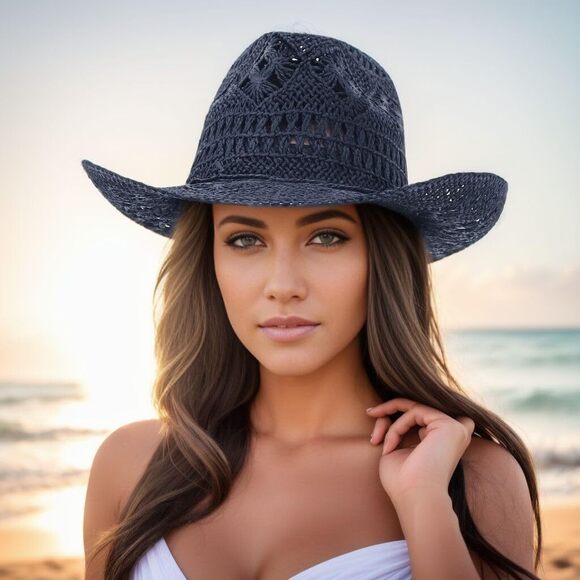 2257 Men & Women\'s Summer Cowboy Cowgirl Straw Hat Hollow Out Style Roll Up main image 7